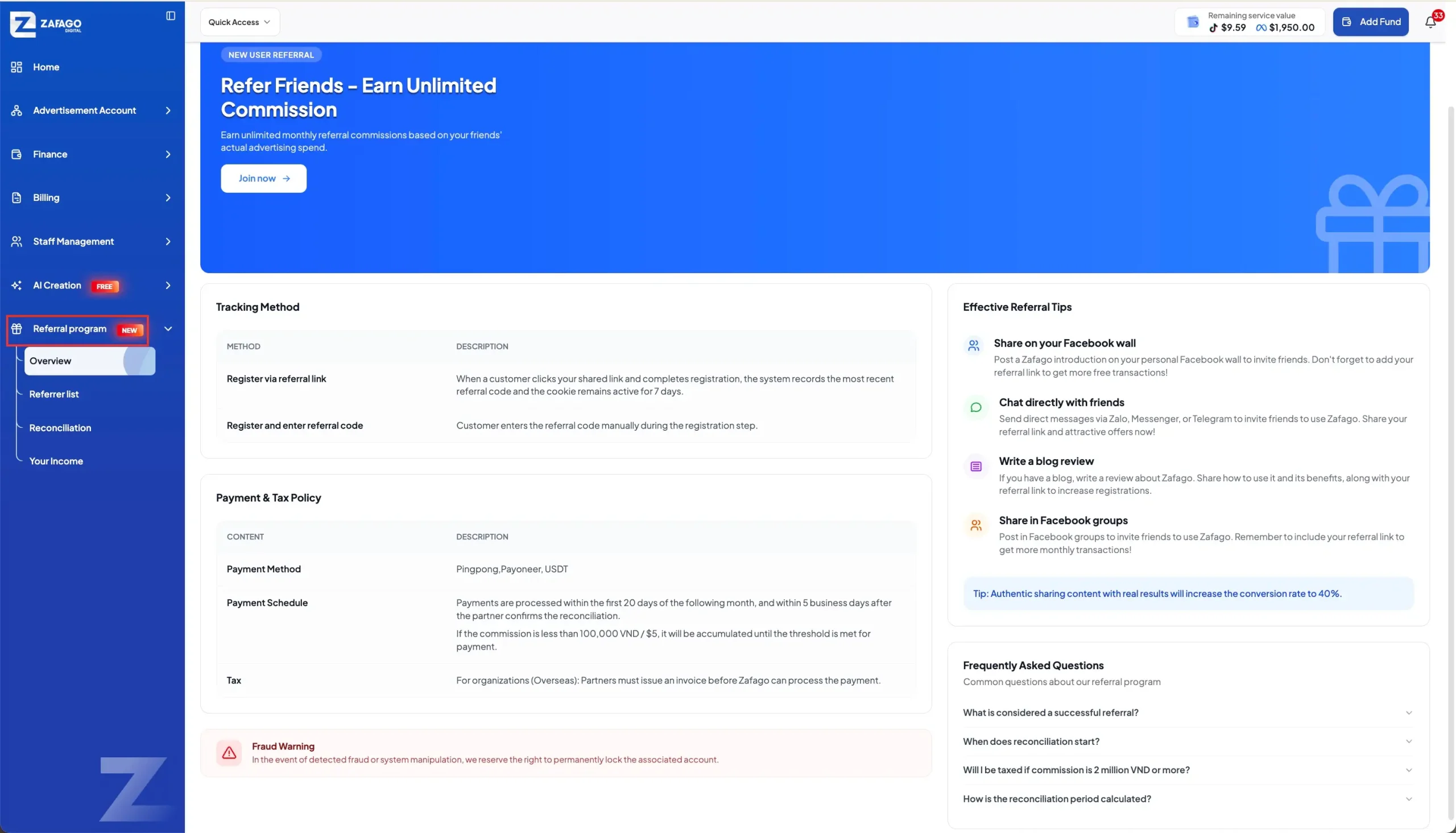 Zafago Referral Program