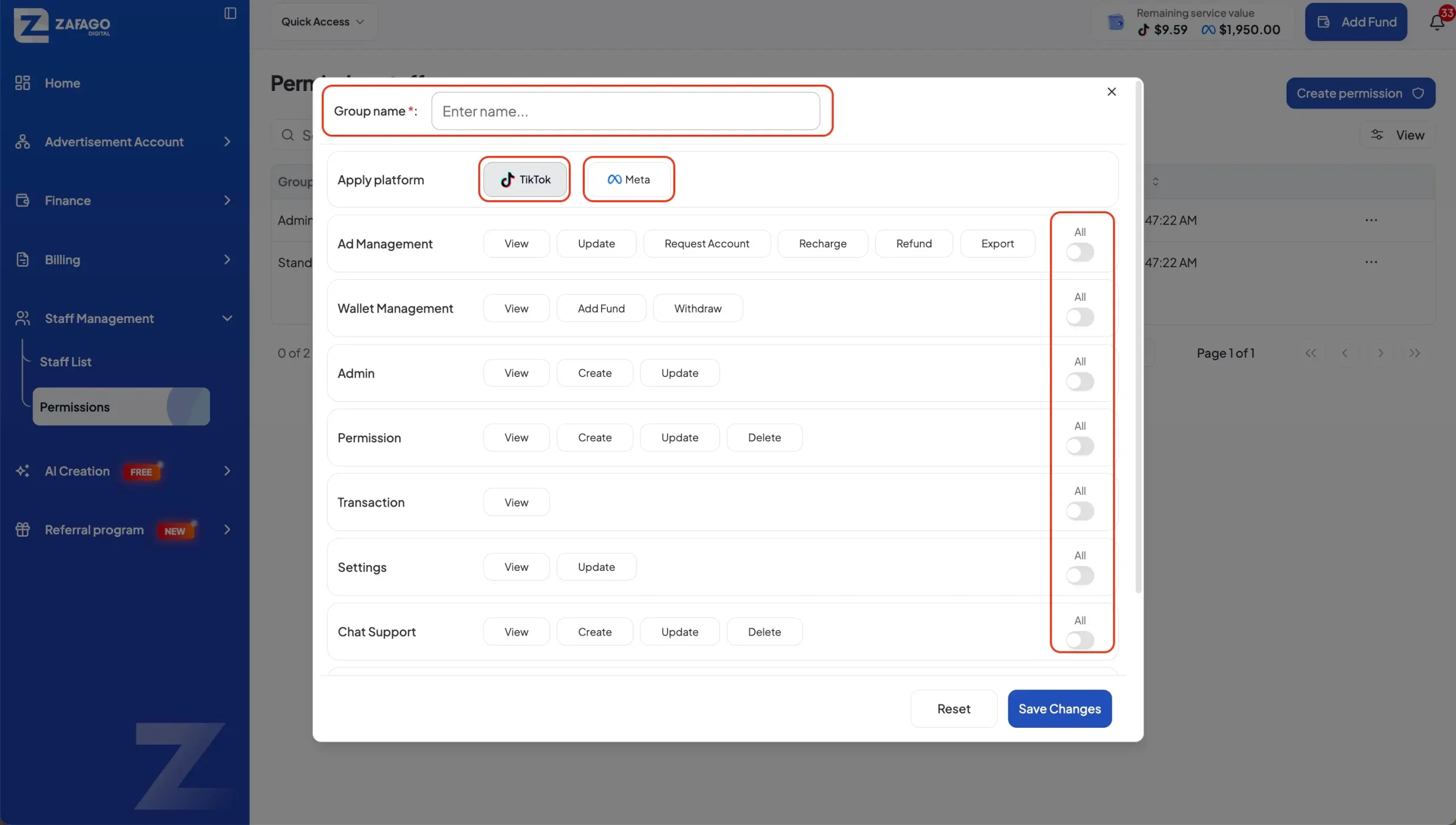 create permissions