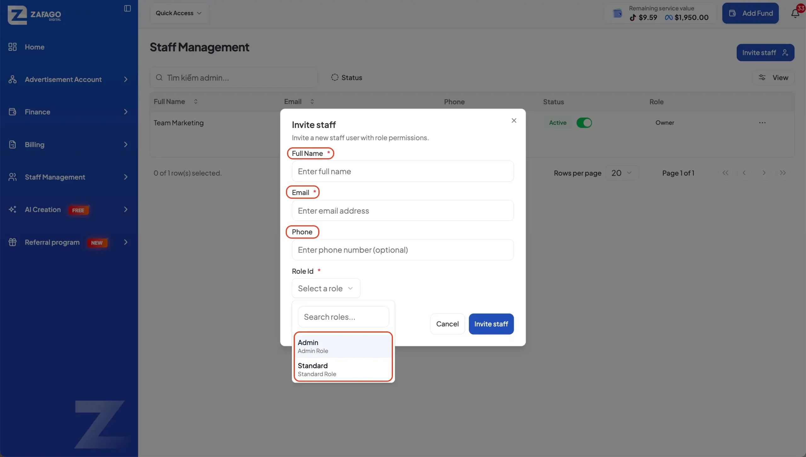 Zafago Portal Staff Management