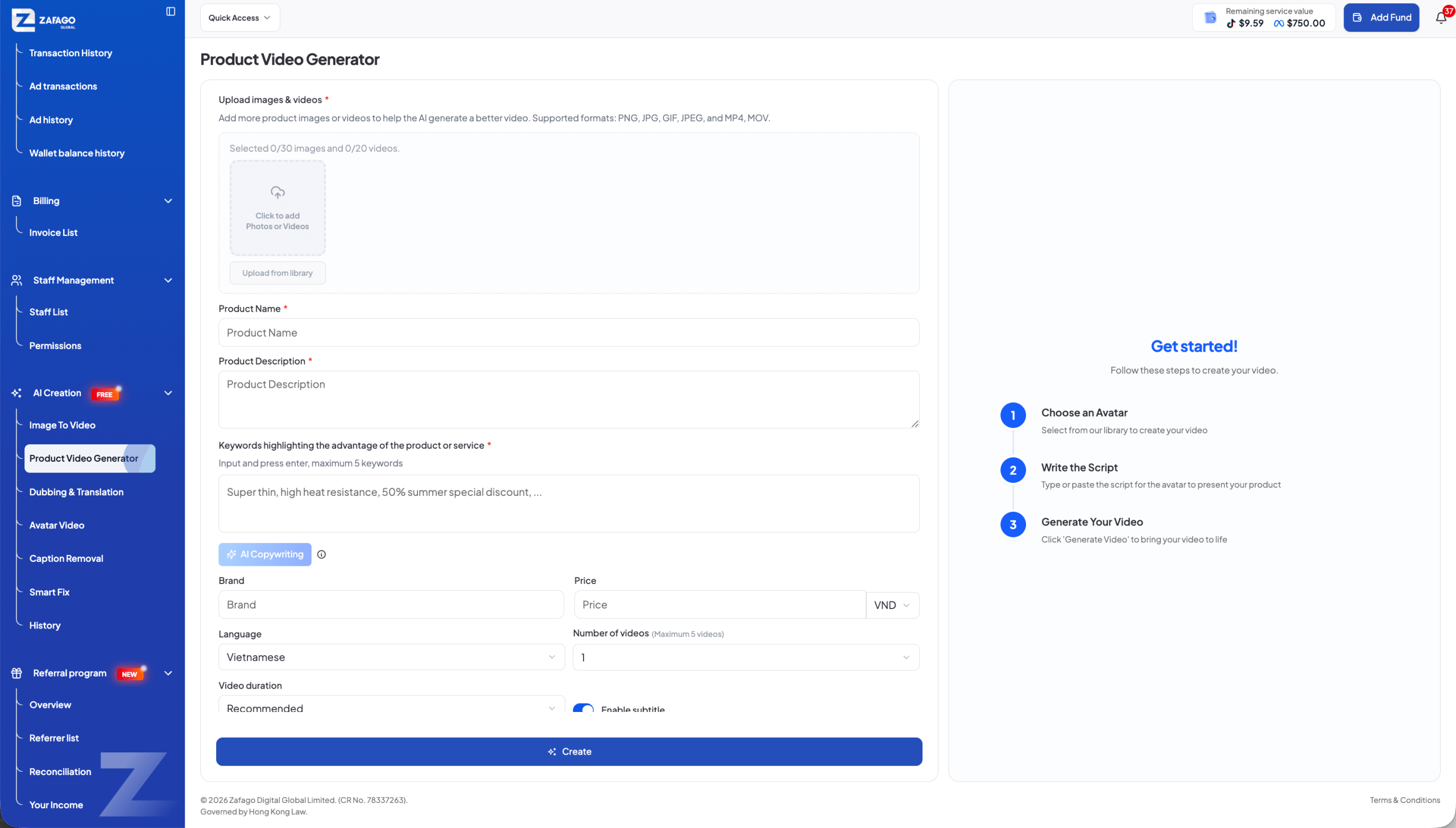 Zafago Portal AI Creative Suite