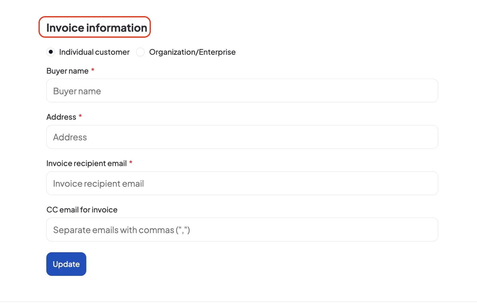 Zafago Portal invoice information
