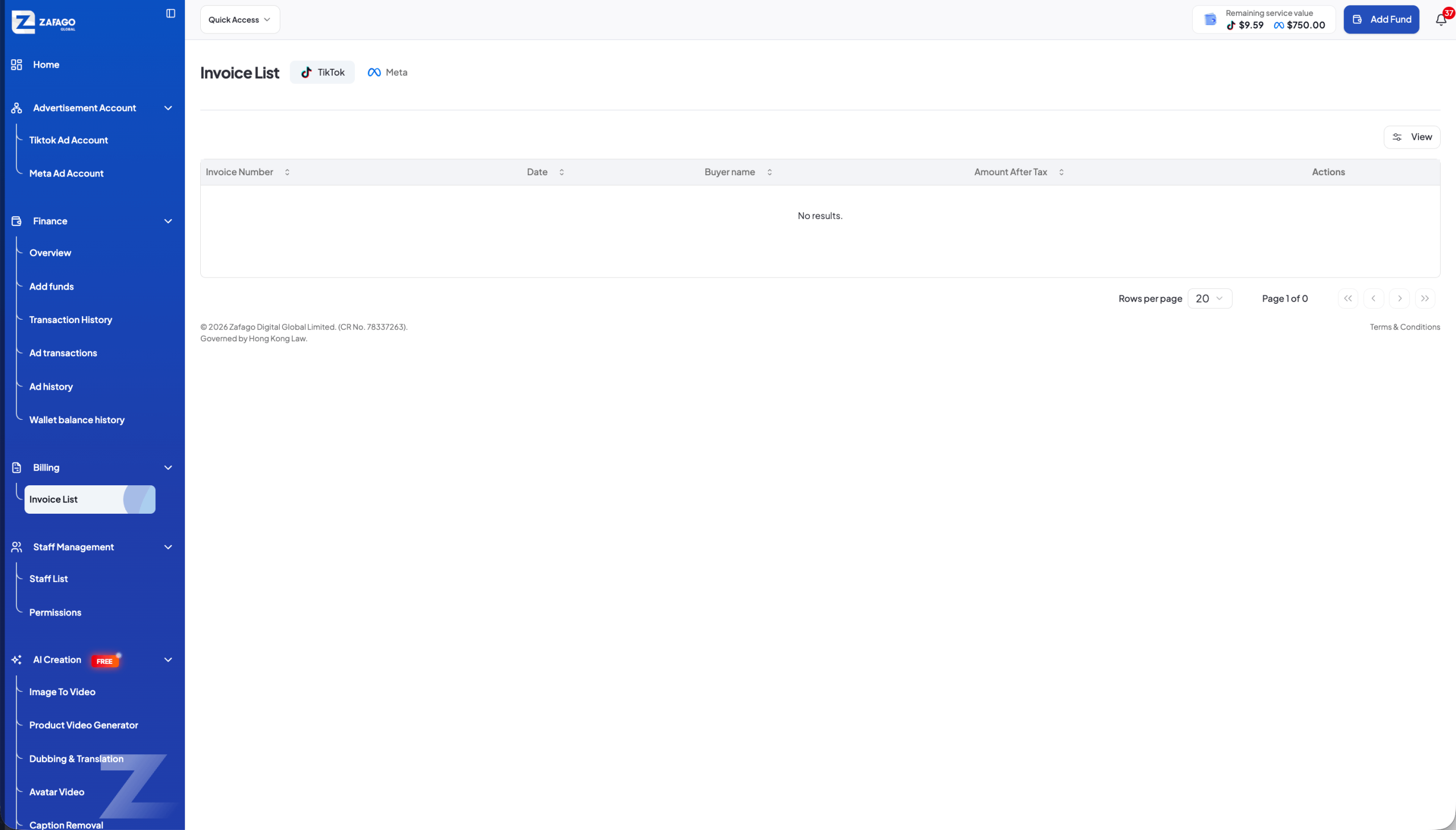 Zafago Portal Invoice Management